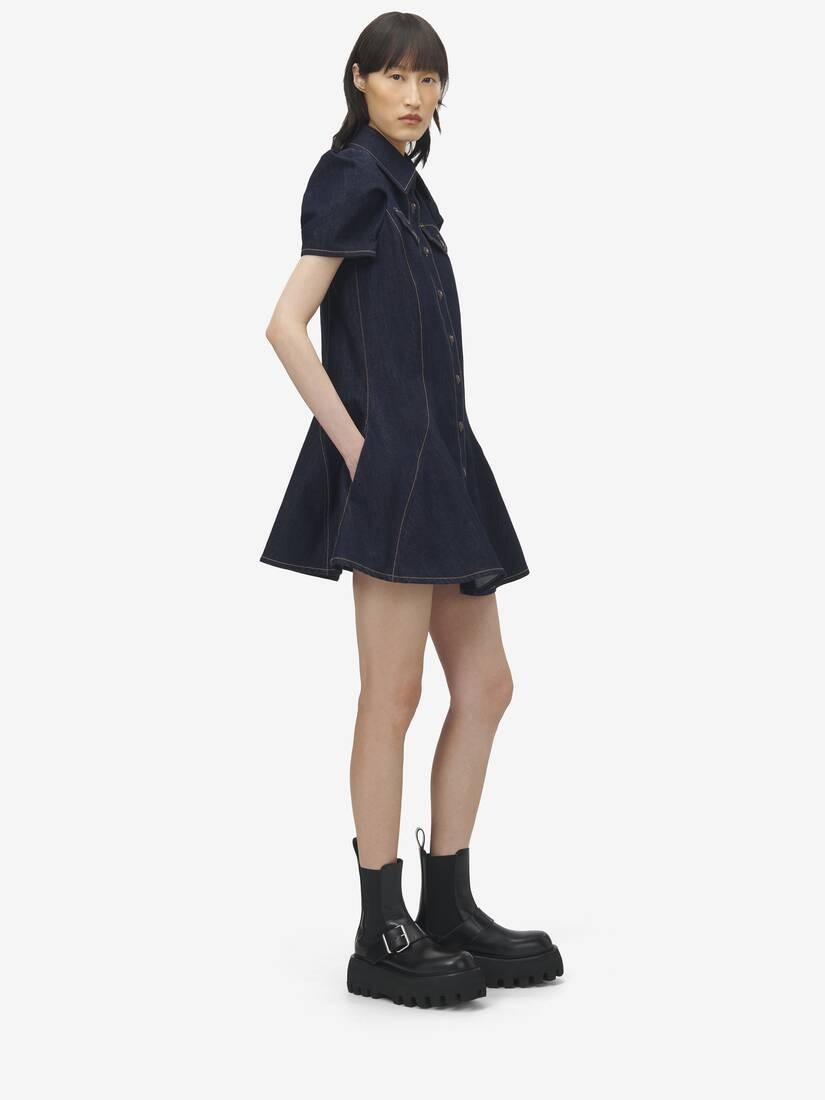 Pinched Shoulder Denim Mini Dress