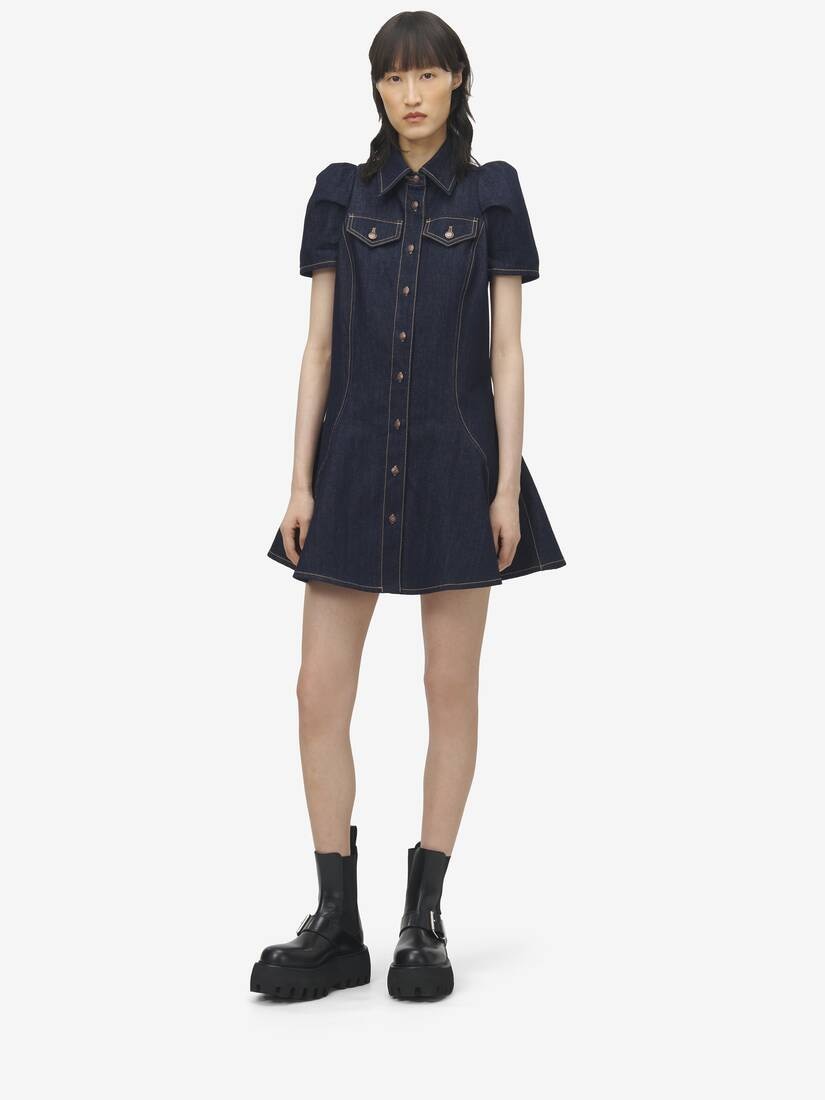 Pinched Shoulder Denim Mini Dress