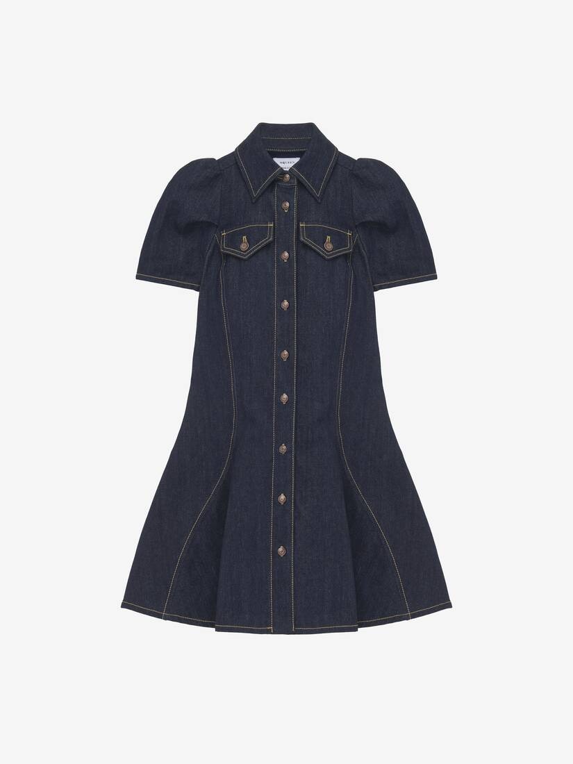 Pinched Shoulder Denim Mini Dress