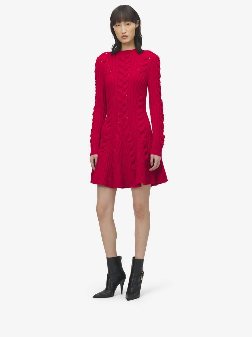 Wool Cashmere Cable Knit Mini Dress