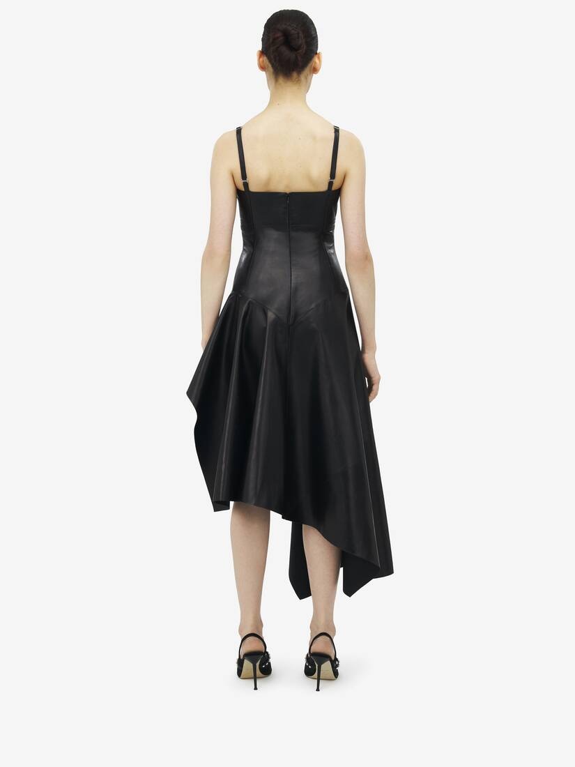 Asymmetric Draped Leather Dress