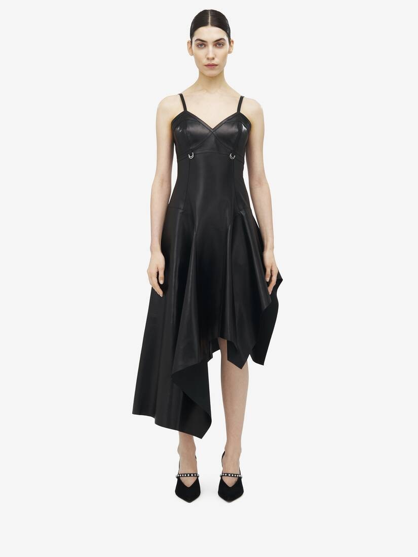 Asymmetric Draped Leather Dress