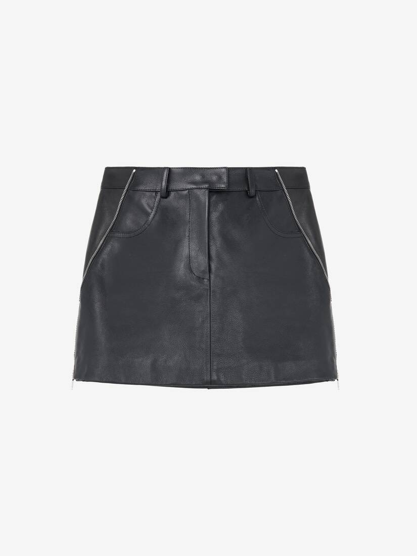 Zip Detail Leather Mini Skirt